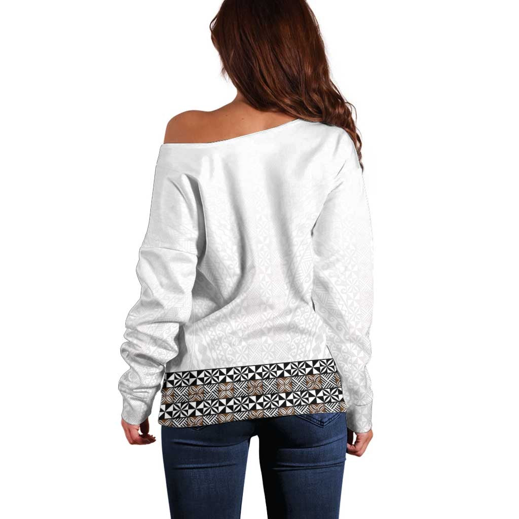 Light Gray Tongan Polynesian Tribal Off Shoulder Sweater - Polynesian Pride