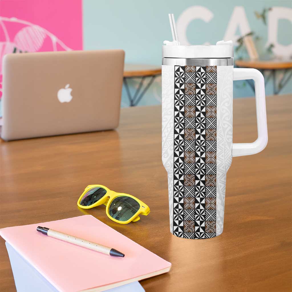 Light Gray Tongan Polynesian Tribal Tumbler With Handle - Polynesian Pride