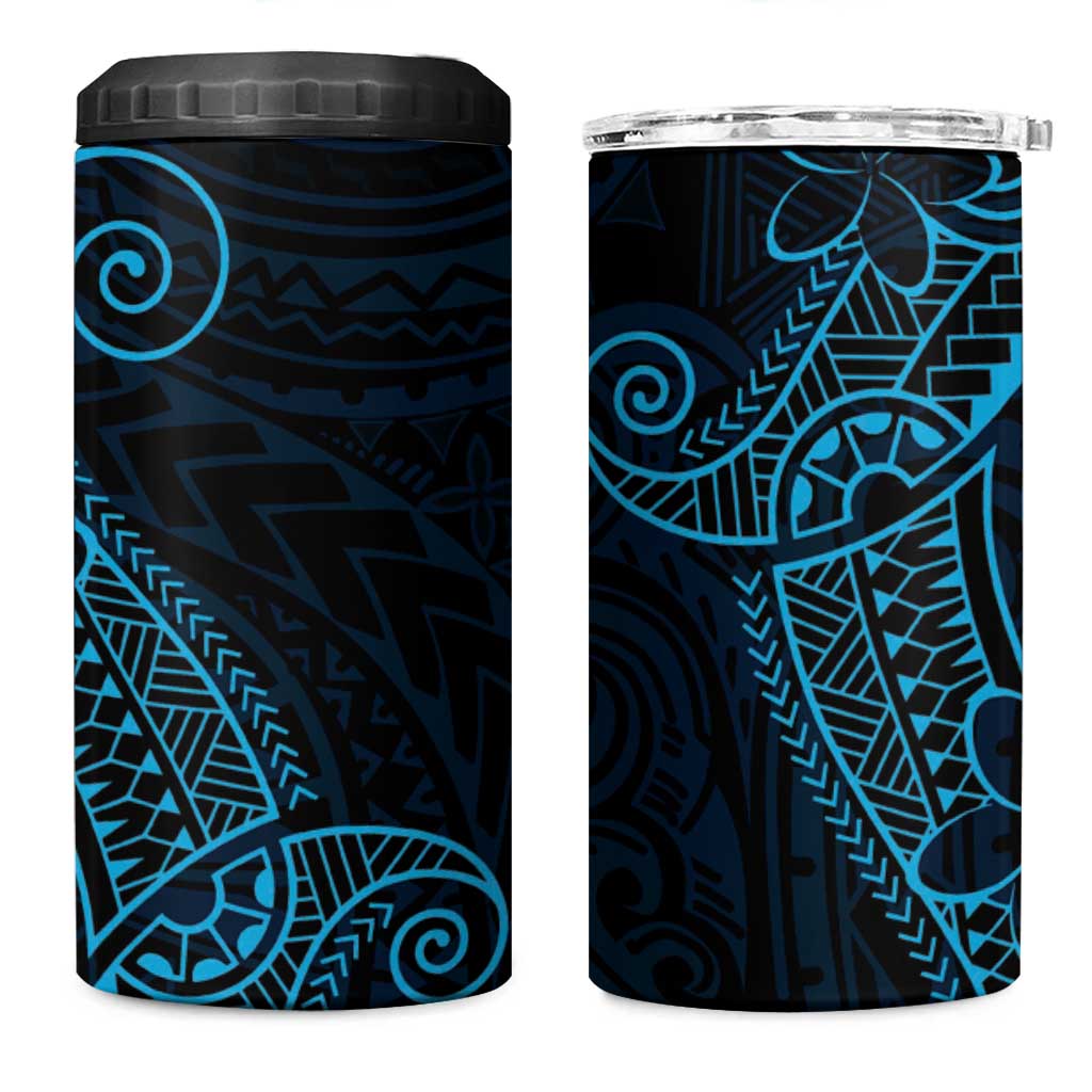 Black Blue Polynesian Tribal 4 in 1 Can Cooler Tumbler LT9 One Size: 16 oz Blue - Polynesian Pride