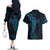 Black Blue Polynesian Tribal Couples Matching Off The Shoulder Long Sleeve Dress and Hawaiian Shirt - Polynesian Pride