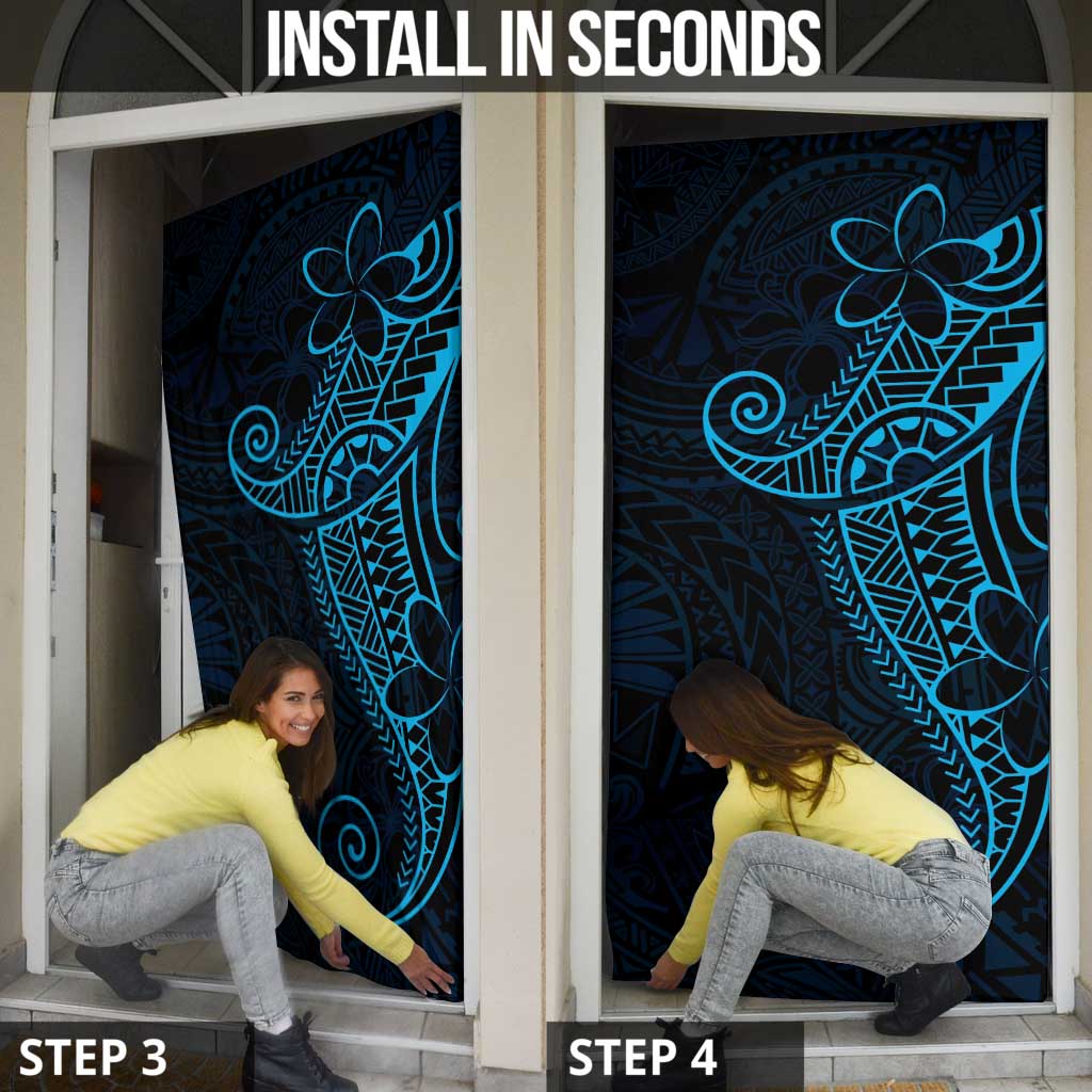 Black Blue Polynesian Tribal Door Cover - Polynesian Pride