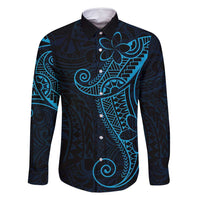 Black Blue Polynesian Tribal Family Matching Long Sleeve Bodycon Dress and Hawaiian Shirt - Polynesian Pride