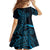 Black Blue Polynesian Tribal Family Matching Off The Shoulder Long Sleeve Dress and Hawaiian Shirt - Polynesian Pride