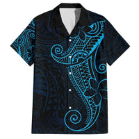 Black Blue Polynesian Tribal Family Matching Off The Shoulder Long Sleeve Dress and Hawaiian Shirt LT9 Dad's Shirt - Short Sleeve Blue - Polynesian Pride