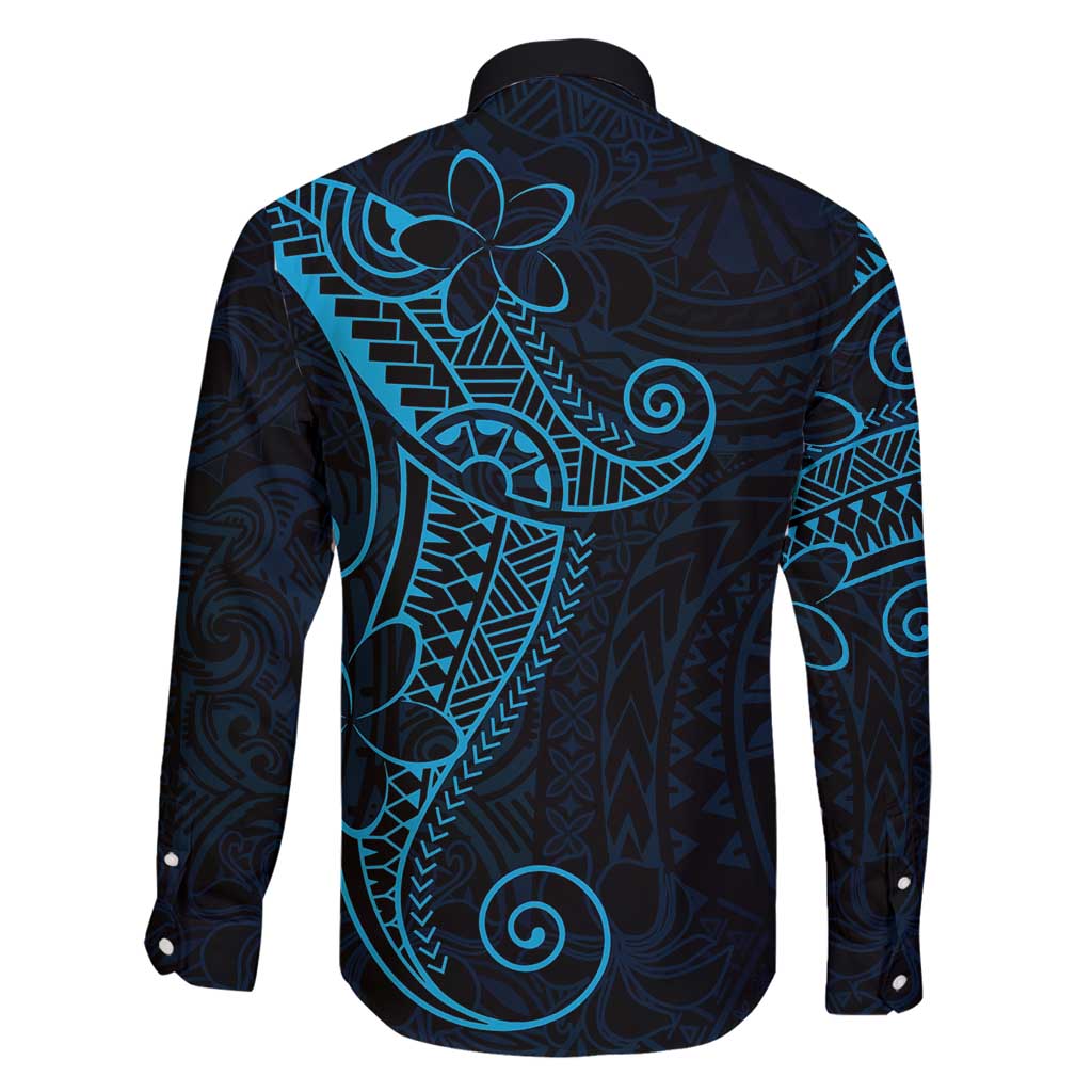 Black Blue Polynesian Tribal Family Matching Off Shoulder Short Dress and Hawaiian Shirt - Polynesian Pride