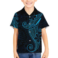 Black Blue Polynesian Tribal Family Matching Off Shoulder Short Dress and Hawaiian Shirt - Polynesian Pride