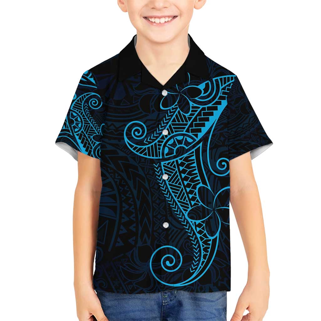 Black Blue Polynesian Tribal Family Matching Tank Maxi Dress and Hawaiian Shirt - Polynesian Pride