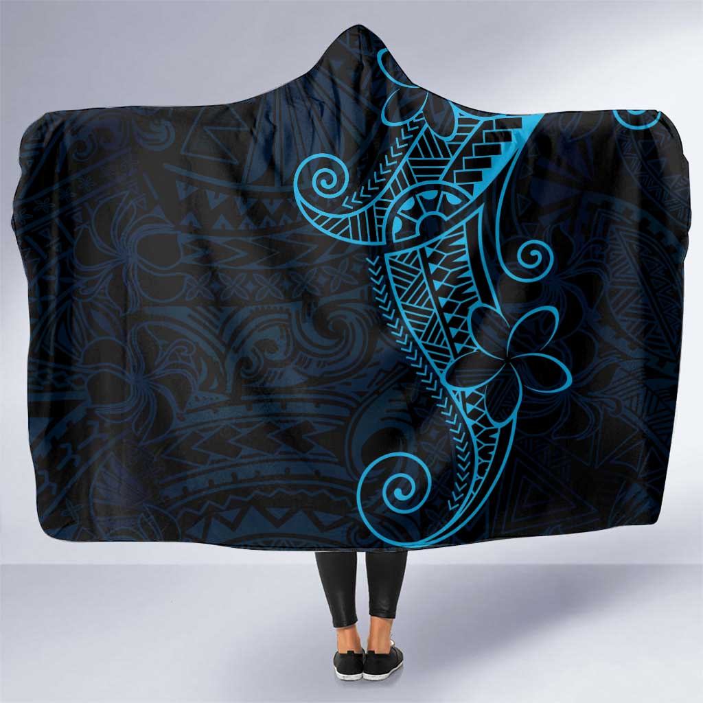 Black Blue Polynesian Tribal Hooded Blanket LT9 One Size Blue - Polynesian Pride