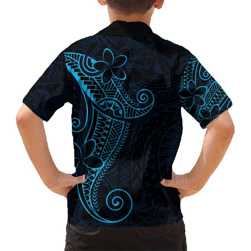 Black Blue Polynesian Tribal Kid Hawaiian Shirt - Polynesian Pride