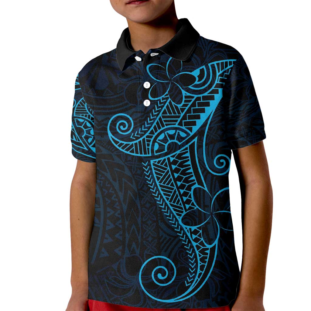 Black Blue Polynesian Tribal Kid Polo Shirt LT9 Kid Blue - Polynesian Pride