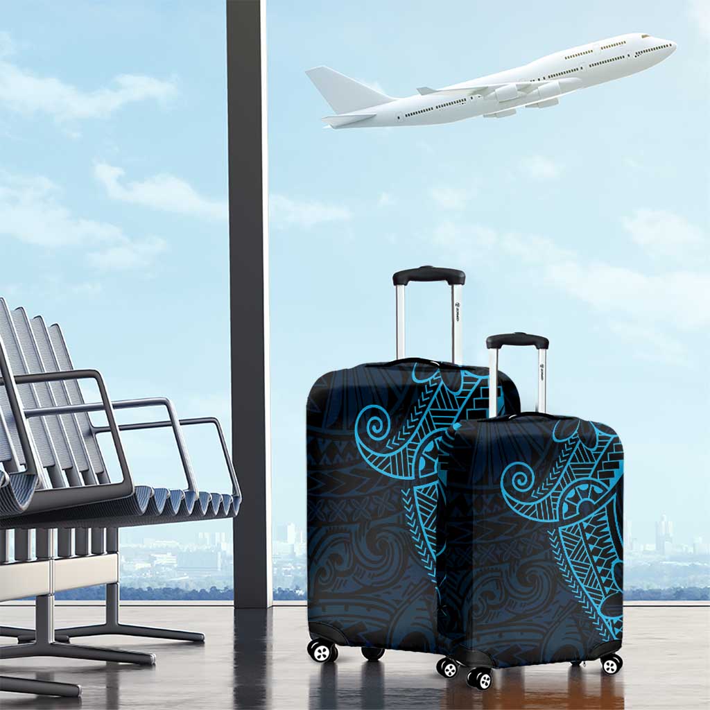 Black Blue Polynesian Tribal Luggage Cover - Polynesian Pride