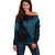 Black Blue Polynesian Tribal Off Shoulder Sweater - Polynesian Pride