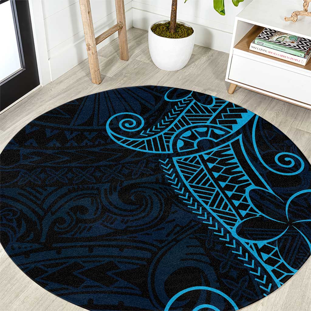 Black Blue Polynesian Tribal Round Carpet LT9 Blue - Polynesian Pride