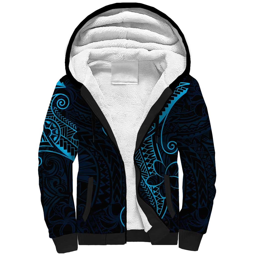Black Blue Polynesian Tribal Sherpa Hoodie LT9 Unisex Blue - Polynesian Pride