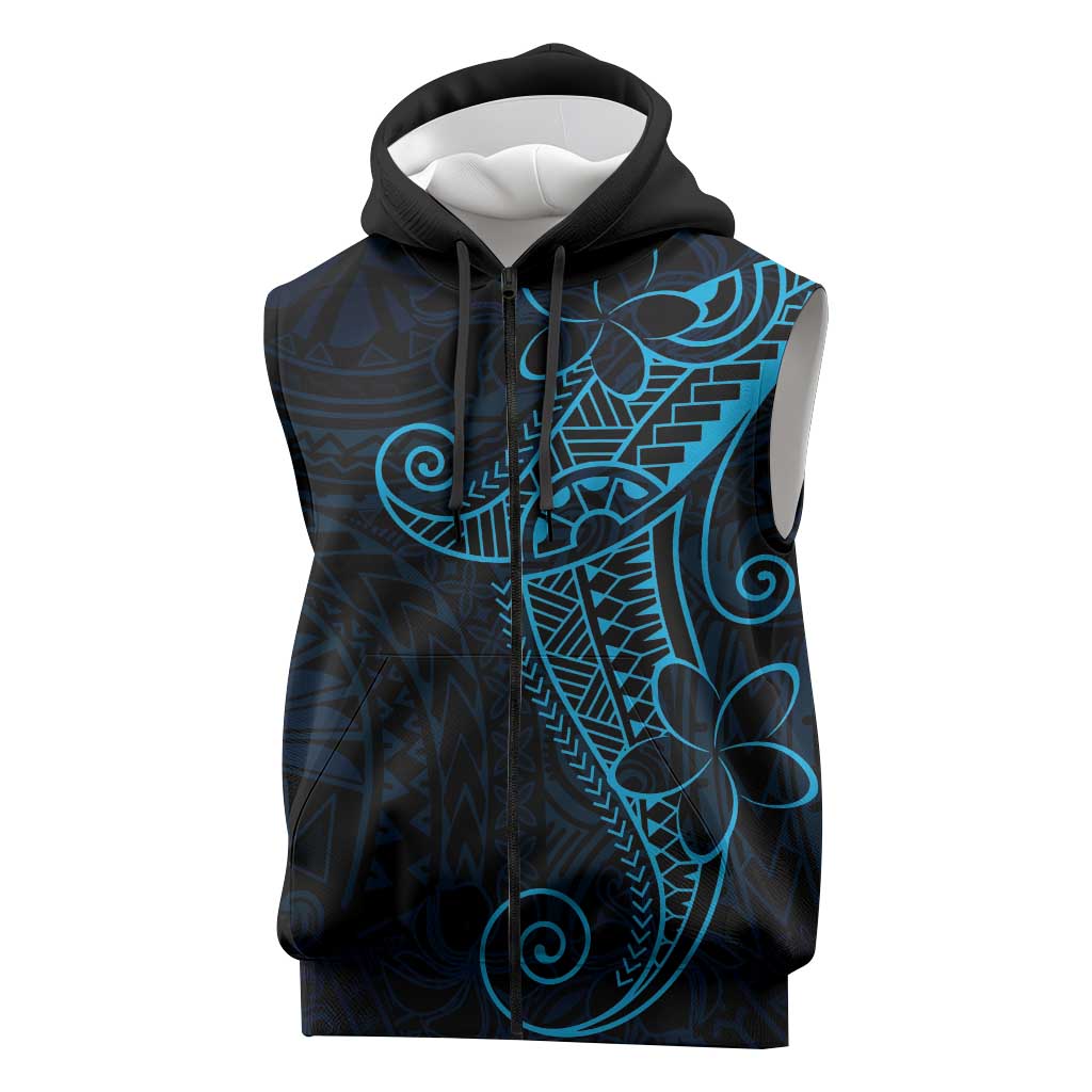 Black Blue Polynesian Tribal Sleeveless Zip Hoodie LT9 Blue - Polynesian Pride