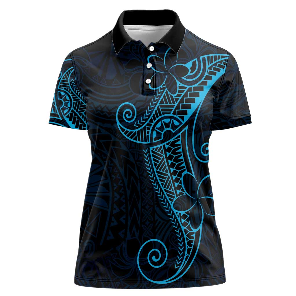 Black Blue Polynesian Tribal Women Polo Shirt LT9 Female Blue - Polynesian Pride