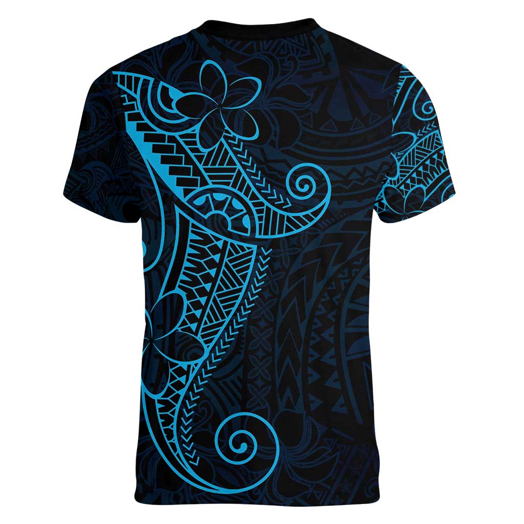Black Blue Polynesian Tribal Women V-Neck T-Shirt - Polynesian Pride