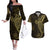 Black Gold Polynesian Tribal Couples Matching Off The Shoulder Long Sleeve Dress and Hawaiian Shirt - Polynesian Pride