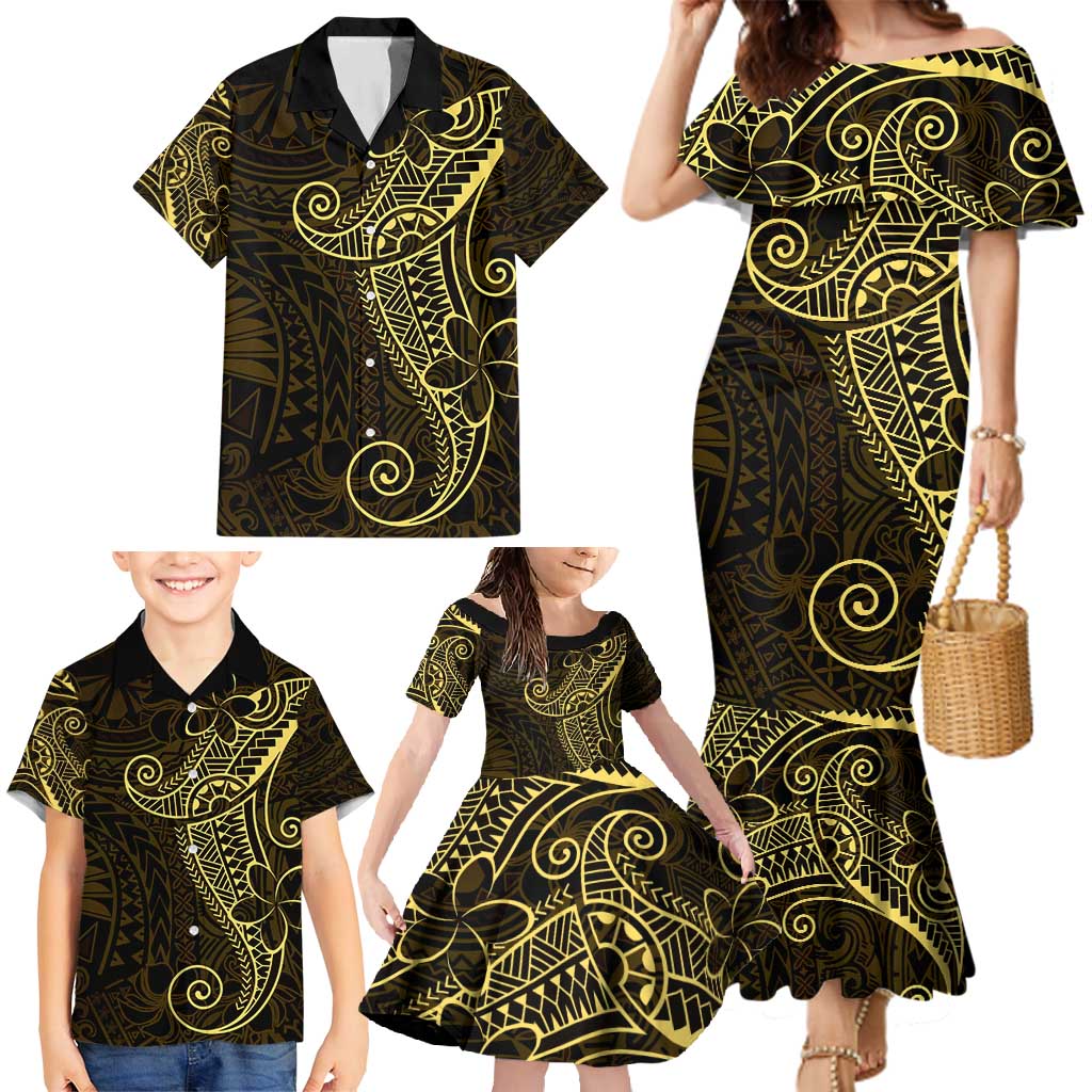 Black Gold Polynesian Tribal Family Matching Mermaid Dress and Hawaiian Shirt LT9 - Polynesian Pride