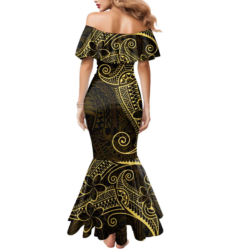 Black Gold Polynesian Tribal Family Matching Mermaid Dress and Hawaiian Shirt LT9 - Polynesian Pride