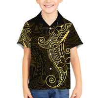 Black Gold Polynesian Tribal Family Matching Off The Shoulder Long Sleeve Dress and Hawaiian Shirt LT9 Son's Shirt Gold - Polynesian Pride
