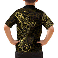 Black Gold Polynesian Tribal Family Matching Off Shoulder Maxi Dress and Hawaiian Shirt - Polynesian Pride