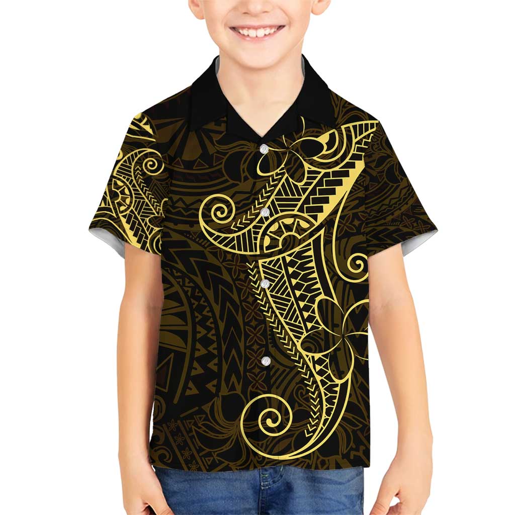 Black Gold Polynesian Tribal Family Matching Off Shoulder Short Dress and Hawaiian Shirt - Polynesian Pride