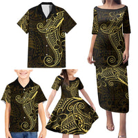 Black Gold Polynesian Tribal Family Matching Puletasi and Hawaiian Shirt - Polynesian Pride