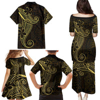 Black Gold Polynesian Tribal Family Matching Puletasi and Hawaiian Shirt - Polynesian Pride