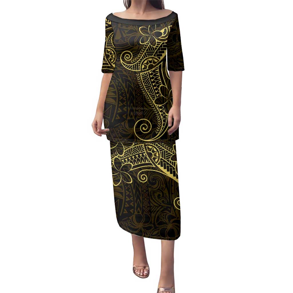 Black Gold Polynesian Tribal Family Matching Puletasi and Hawaiian Shirt - Polynesian Pride