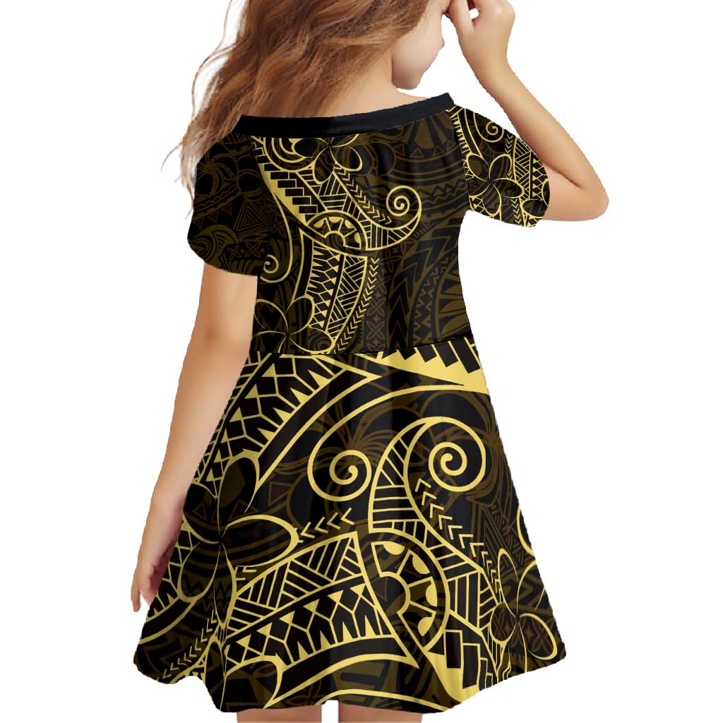 Black Gold Polynesian Tribal Family Matching Short Sleeve Bodycon Dress and Hawaiian Shirt LT9 - Polynesian Pride