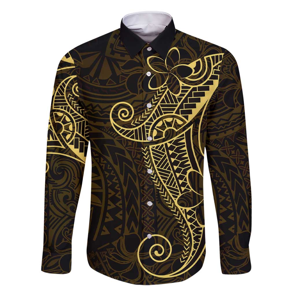Black Gold Polynesian Tribal Family Matching Short Sleeve Bodycon Dress and Hawaiian Shirt LT9 Dad's Shirt - Long Sleeve Gold - Polynesian Pride