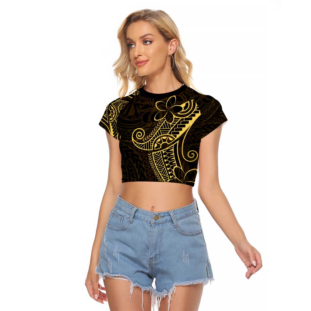 Black Gold Polynesian Tribal Raglan Cropped T Shirt - Polynesian Pride