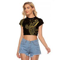 Black Gold Polynesian Tribal Raglan Cropped T Shirt - Polynesian Pride