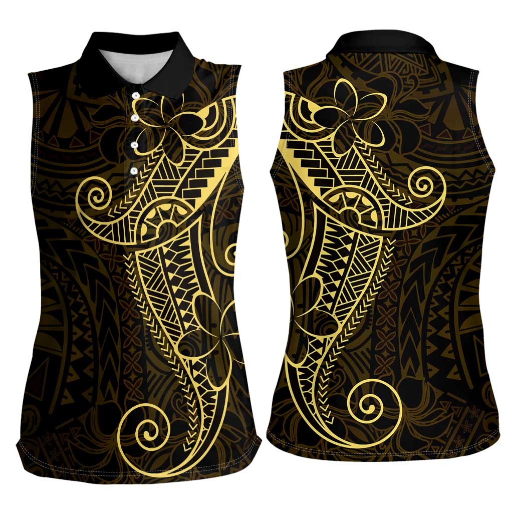 Black Gold Polynesian Tribal Women Sleeveless Polo Shirt LT9 - Polynesian Pride
