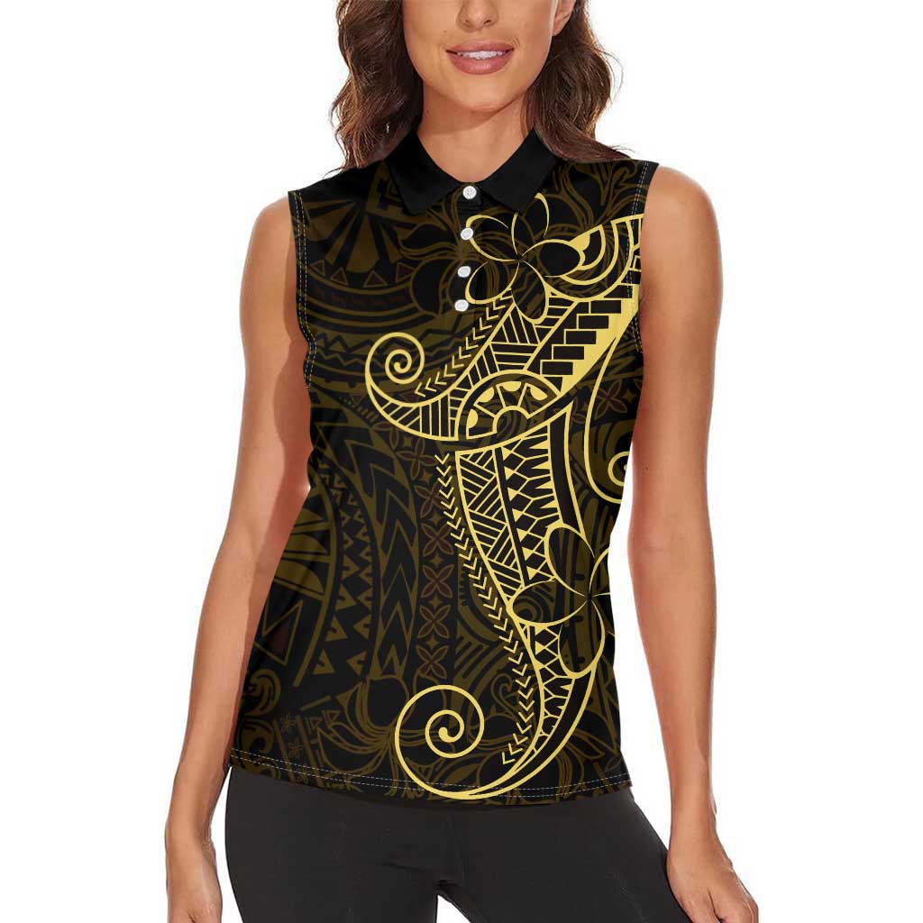 Black Gold Polynesian Tribal Women Sleeveless Polo Shirt LT9 - Polynesian Pride