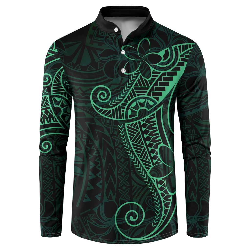 Black Green Polynesian Tribal Button Sweatshirt LT9 Green - Polynesian Pride