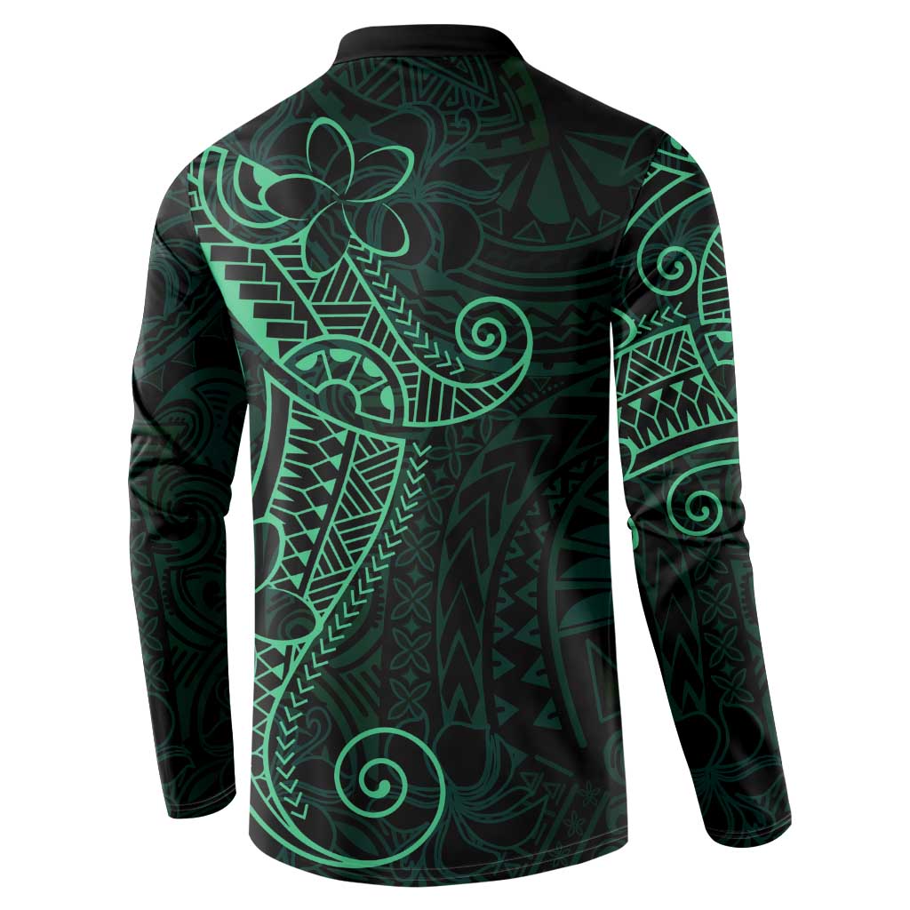 Black Green Polynesian Tribal Button Sweatshirt - Polynesian Pride