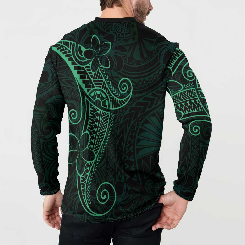 Black Green Polynesian Tribal Button Sweatshirt - Polynesian Pride