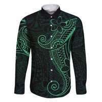 Black Green Polynesian Tribal Family Matching Long Sleeve Bodycon Dress and Hawaiian Shirt LT9 Dad's Shirt - Long Sleeve Green - Polynesian Pride