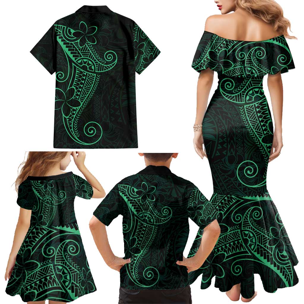 Black Green Polynesian Tribal Family Matching Mermaid Dress and Hawaiian Shirt LT9 - Polynesian Pride