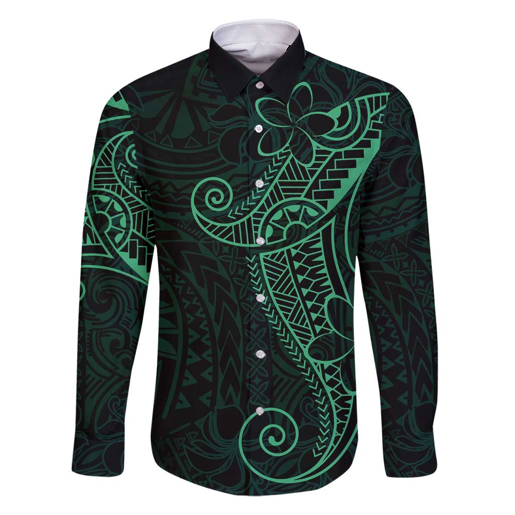 Black Green Polynesian Tribal Family Matching Off Shoulder Short Dress and Hawaiian Shirt - Polynesian Pride