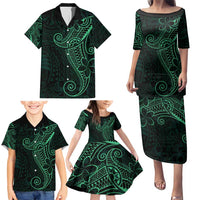 Black Green Polynesian Tribal Family Matching Puletasi and Hawaiian Shirt - Polynesian Pride