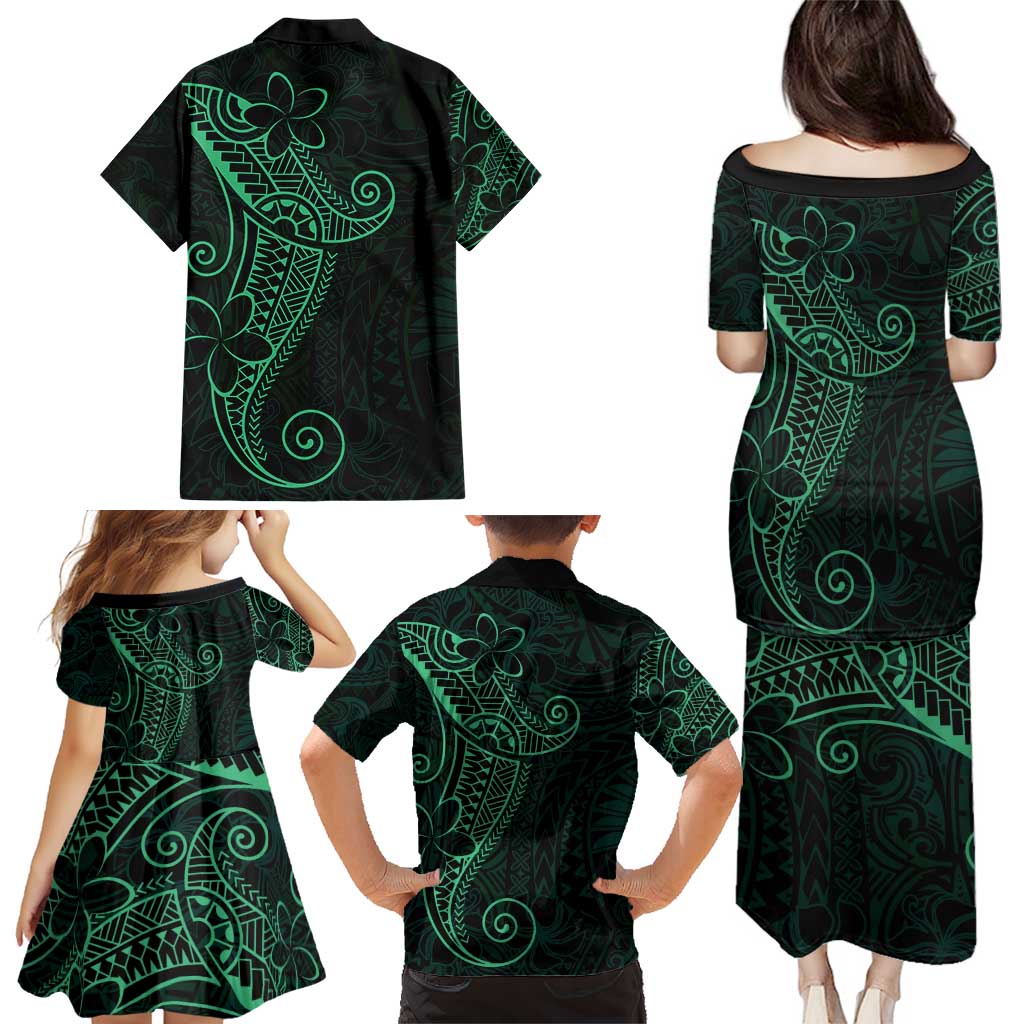 Black Green Polynesian Tribal Family Matching Puletasi and Hawaiian Shirt - Polynesian Pride