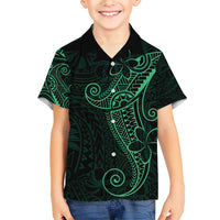 Black Green Polynesian Tribal Family Matching Short Sleeve Bodycon Dress and Hawaiian Shirt LT9 Son's Shirt Green - Polynesian Pride