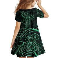 Black Green Polynesian Tribal Family Matching Summer Maxi Dress and Hawaiian Shirt - Polynesian Pride