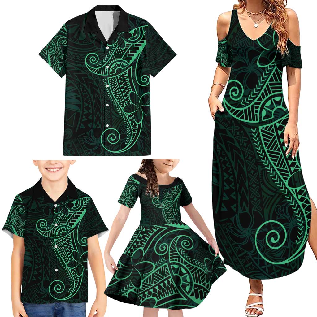 Black Green Polynesian Tribal Family Matching Summer Maxi Dress and Hawaiian Shirt LT9 - Polynesian Pride