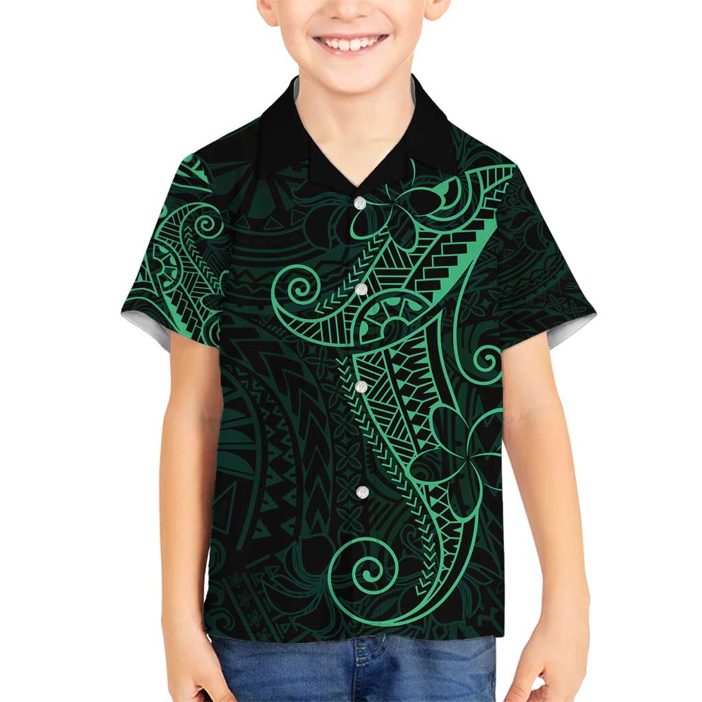 Black Green Polynesian Tribal Family Matching Tank Maxi Dress and Hawaiian Shirt - Polynesian Pride