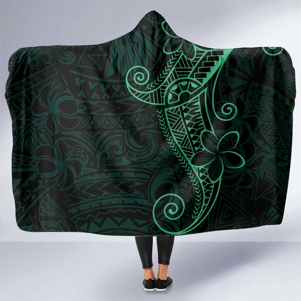 Black Green Polynesian Tribal Hooded Blanket LT9 One Size Green - Polynesian Pride