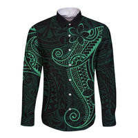 Black Green Polynesian Tribal Long Sleeve Button Shirt - Polynesian Pride